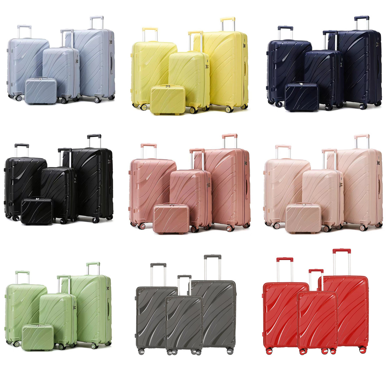 Hot sale Cheaper 100 % aluminum new PP luggage sets Long trip suitcase 3 pcs trolley luggage case for sale