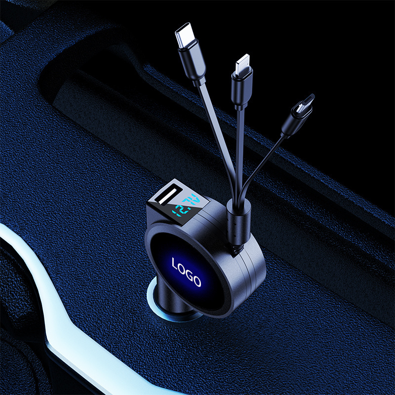 Retractable car charger 40W 3 in 1 fast portable phone chargers customization LOGO for iphone and type C