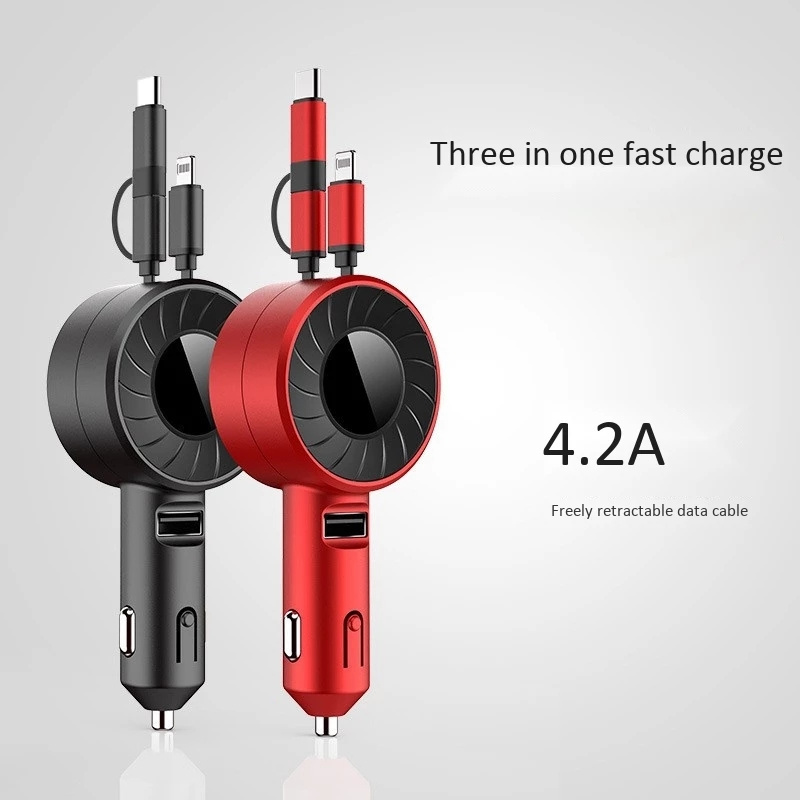 3 in 1 multi charger station Type c USB fast retractable car charger for android iphone mobile phone