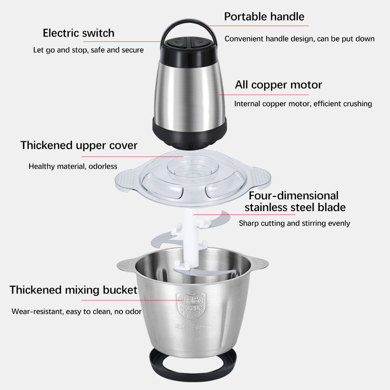 kitchen 2l 3l  meat and vegetable chopper grinder powerful food processor mincer stainless steel electric meat grinders machine