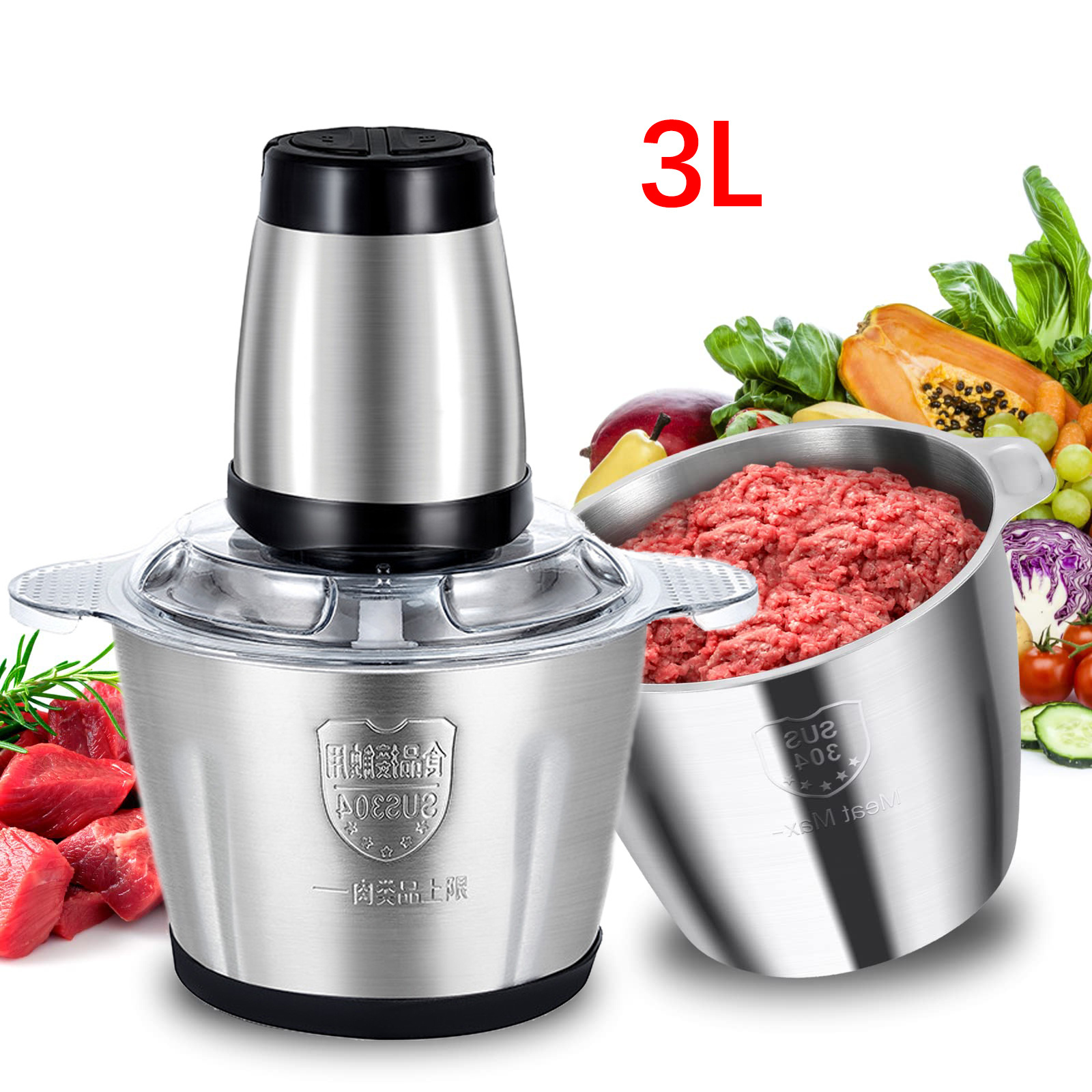 kitchen 2l 3l  meat and vegetable chopper grinder powerful food processor mincer stainless steel electric meat grinders machine