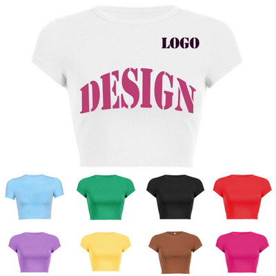 Factory Wholesale  Custom Logo Print Crop baby Tee Sexy Basic Tshirts Short Sleeve Cotton crop top women's t-shirts