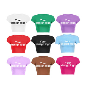 Customized design logo solid color woman summer short round neck crop top clothing manufacturers y2k women's t-shirts