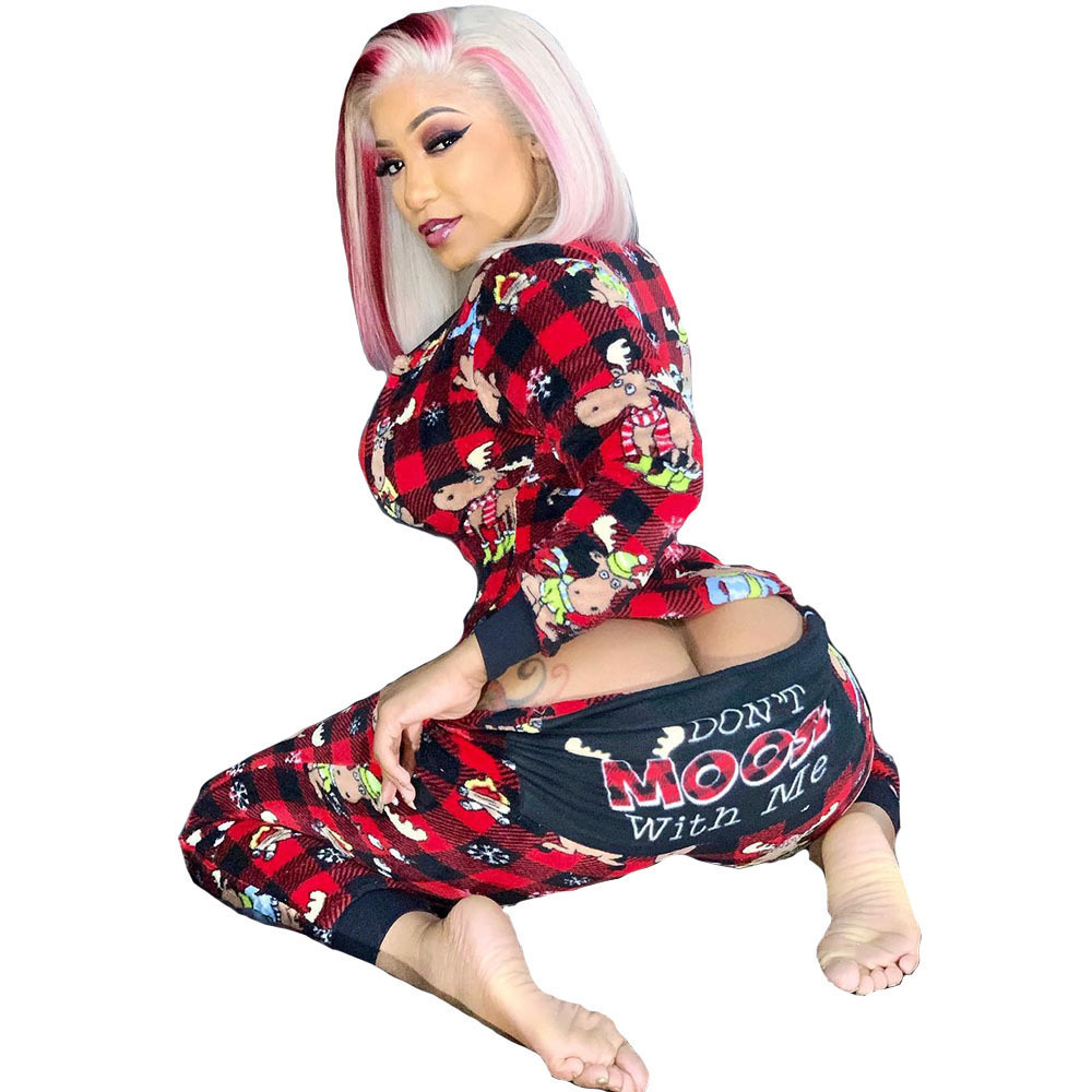 ZOE Christmased Onesie woman Christmas Ornaments 2020 Sleeves Jumpsuit christmas jumper adult christmas onesie with butt flap