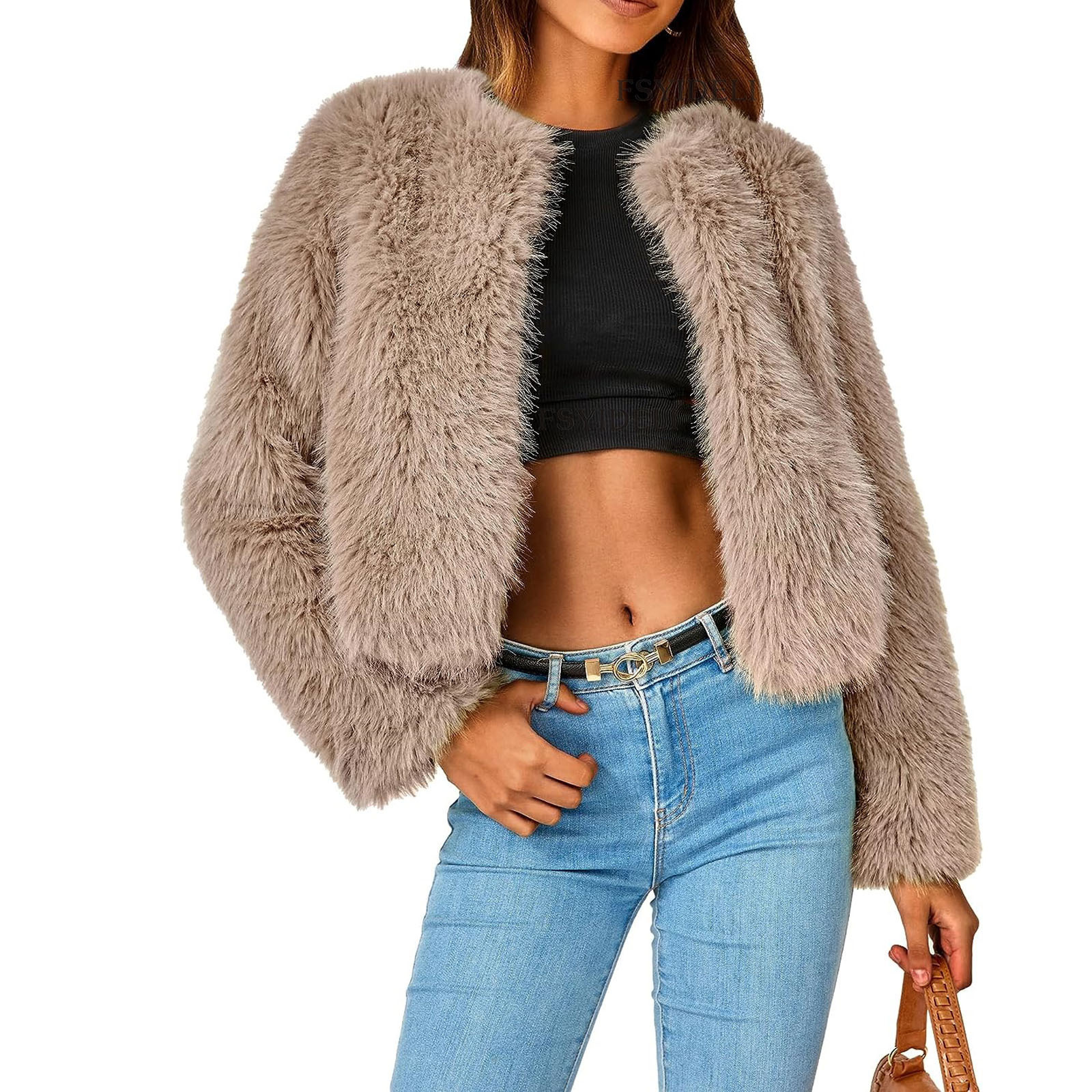 Fleece Cropped Faux Fur Long Sleeve Shaggy Warm Outerwear Kids Chinchilla Real Fox Fur Coat