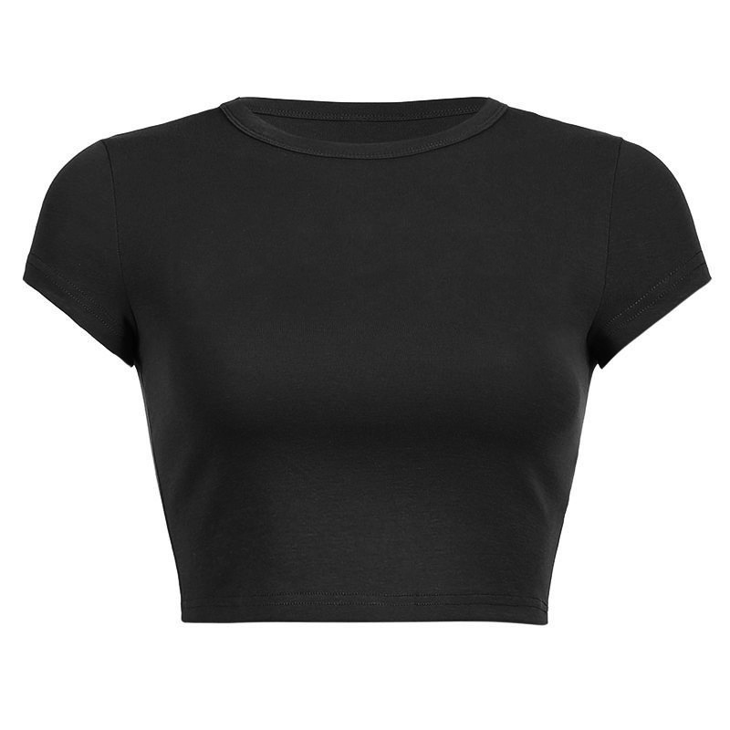 Customized design logo solid color woman summer short round neck crop top clothing manufacturers y2k women's t-shirts