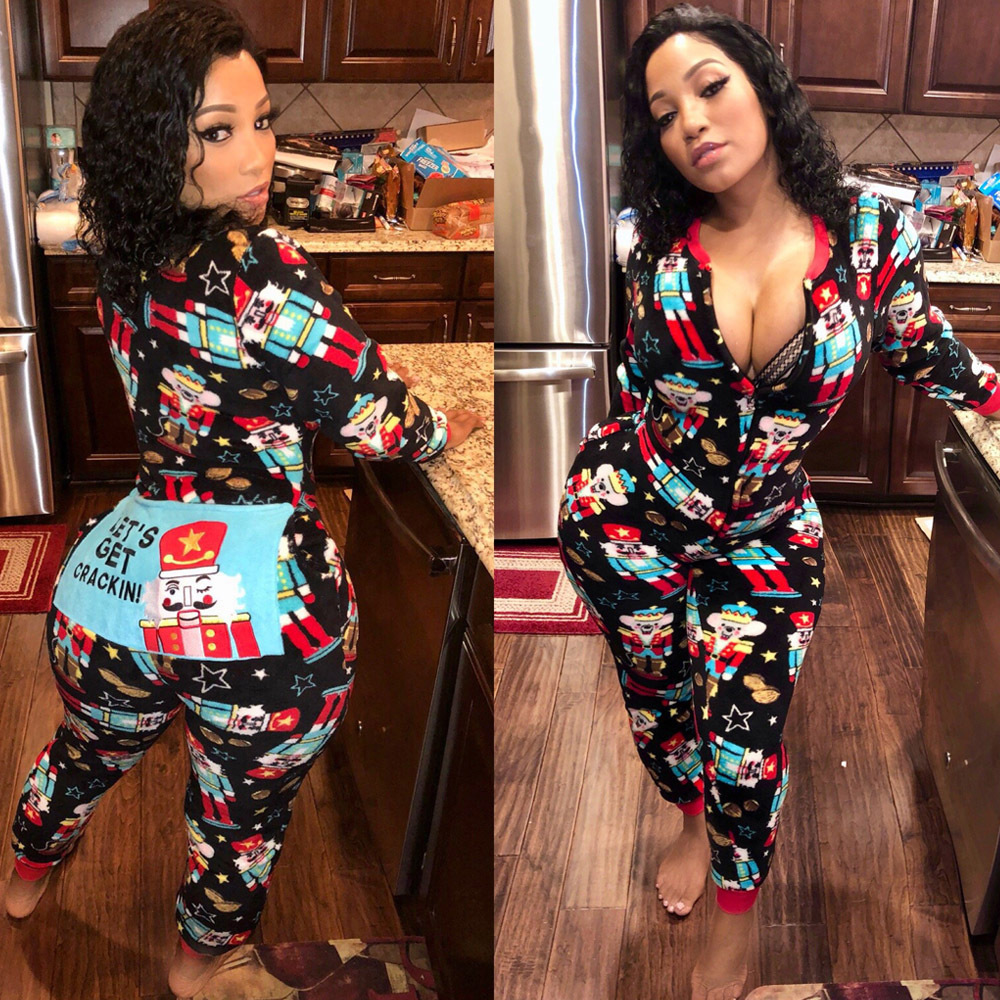 ZOE Christmased Onesie woman Christmas Ornaments 2020 Sleeves Jumpsuit christmas jumper adult christmas onesie with butt flap