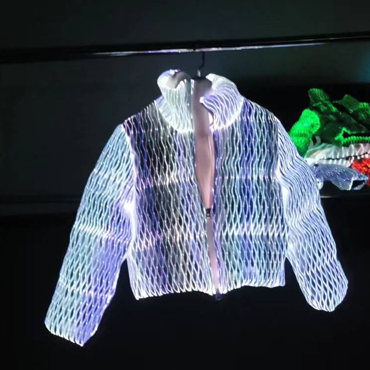 LED Glowing Optical Fiber Winter Down Light Up Jacket Coat for Womens Puffer Jacket 2023