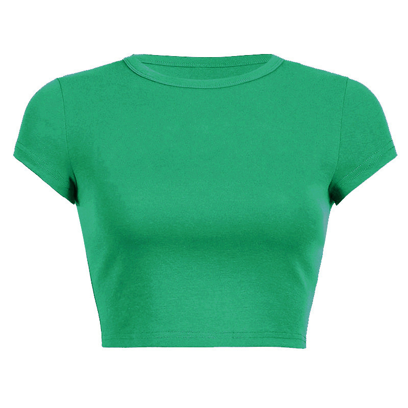 Customized design logo solid color woman summer short round neck crop top clothing manufacturers y2k women's t-shirts