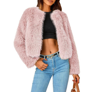 Fleece Cropped Faux Fur Long Sleeve Shaggy Warm Outerwear Kids Chinchilla Real Fox Fur Coat