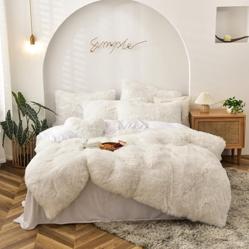 Soft Duvet Cover Sets Shaggy Plush Winter Duvet Cover Faux Fur Bedding Luxury Wholesale Winter Plush Fluffy Bedding Set