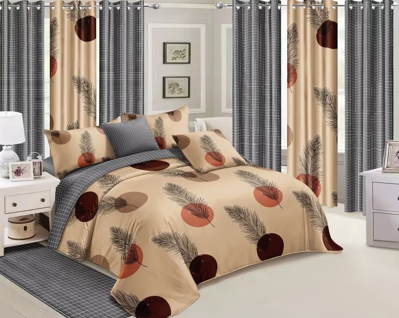 Custom Wholesale Hot Selling Printed 10pcs Curtain Bedding Set 100% Polyester Bedspread Sets for Home Use