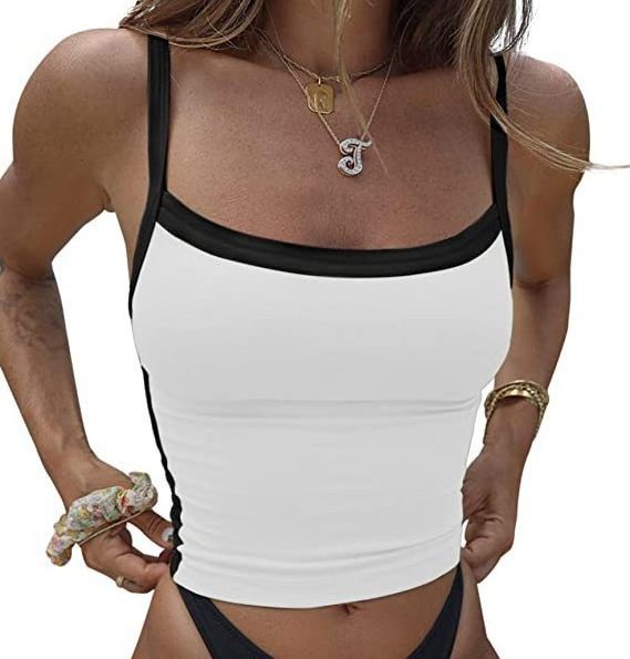 New summer American backless cropped hot girl vest contrast color slim fit camisole casual bottoming shirt top