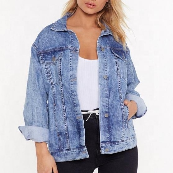 Vintage premium long jean jacket women denim jackets in bulk