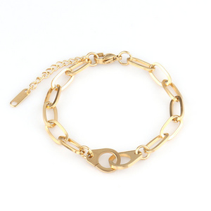 18k Gold Plating Stainless Steel Handcuffs Lock Cuff Bracelets Women Chain Bracelet Bangles Charms For Men Jewelry Gifts