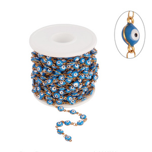 1 Meter Stainless Steel Turkish Blue Eye Chain For Jewelry Making Supplier Colorful Beaded Eye Evil Chain DIY Necklace Bracelet