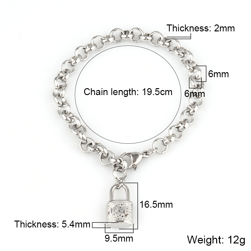 316L Stainless Steel Heart Charms Chain Bracelet 18k Gold Plated Lock Pendant Fashion Jewelry Bracelets Women accessories