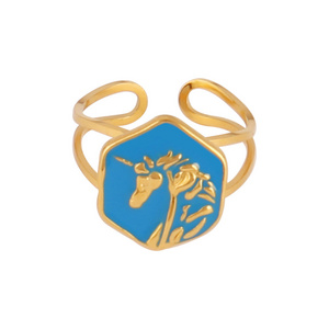 Fashion 18K Gold Rings Jewelry 316L Stainless Steel Non Tarnish Trendy Statement Adjustable Enamel Ring Women