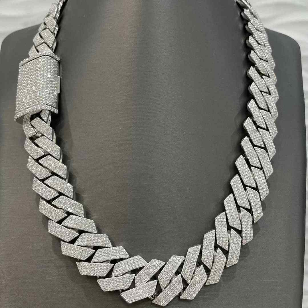 White Gold Wide Chain Necklace Heavy Chain For Rappers Moissanite Diamond Cuban Link Chain Jewelry