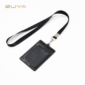 Badge Holder two Sided PU Leather ID Badge Card Holder Wallet Case with one Clear ID Window and two Credit Card Slot