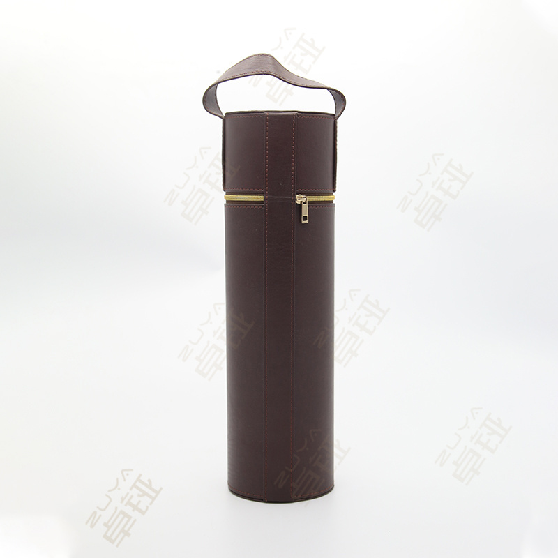 Custom Luxury Pu Leather Brown Wine Gift Box Single Bottle Red Wine Boxes Carrying Portable Wine Case