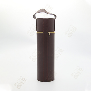 Custom Luxury Pu Leather Brown Wine Gift Box Single Bottle Red Wine Boxes Carrying Portable Wine Case