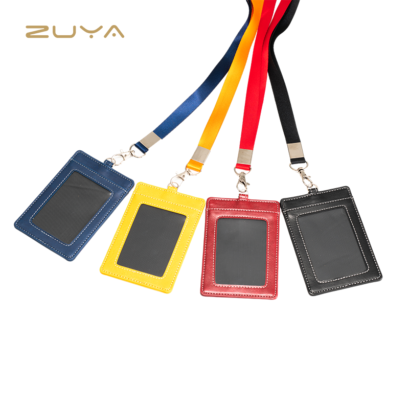 Badge Holder two Sided PU Leather ID Badge Card Holder Wallet Case with one Clear ID Window and two Credit Card Slot