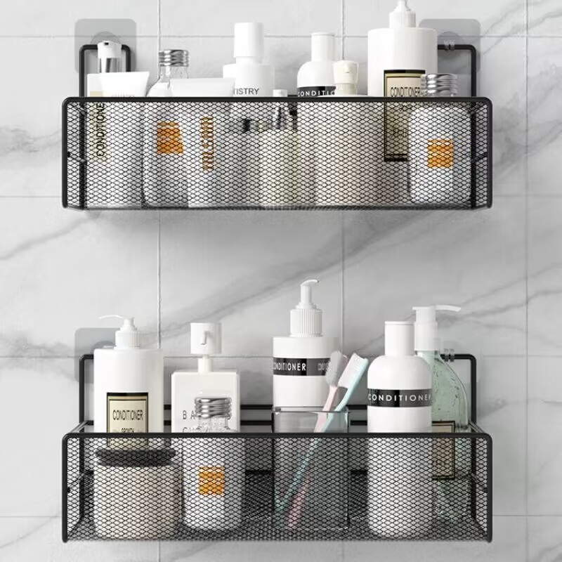 Perforation-free Self-adhesive Wall Storage Rack in the Bathroom Hanger Ironwork Shelf Large Capacity Mesh Racks