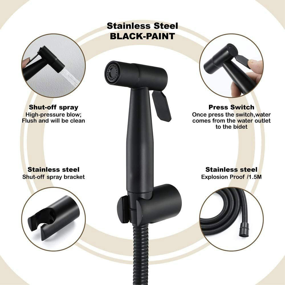 Ss 304 Bathroom Toilet Handheld Bidet Bathroom Sprayer Black Portable Bidet Sprayer Stainless Steel Toilet Bidet Faucet