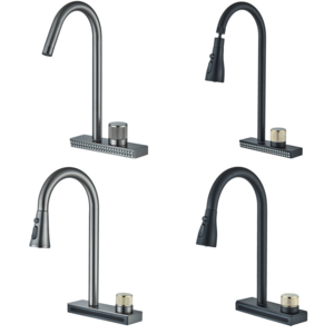 With Pull Down Sprayer Stainless Steel Brushed Nickel Waterfall Hot Cold Water Farmhouse Commercial Bar Sin Kitchen Faucets