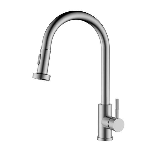 Single Handle Gooseneck Pull Out Sprayer Kitchen Faucet in Brushed Nickel Torneira Cozinha Goumert