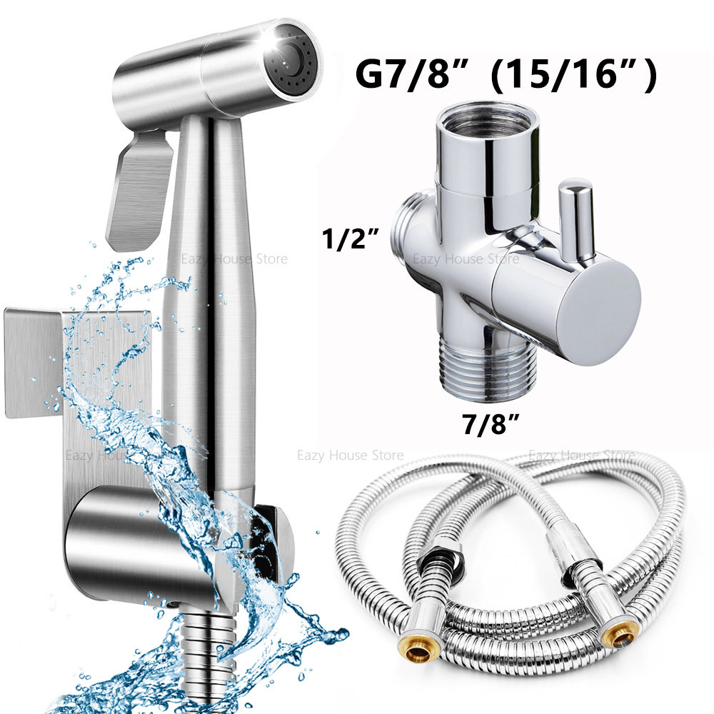 Handheld Toilet Bidet Faucet Sprayer Stainless Steel Bathroom Hand Bidet Set Toilet Self Cleaning Shower Head No Punch