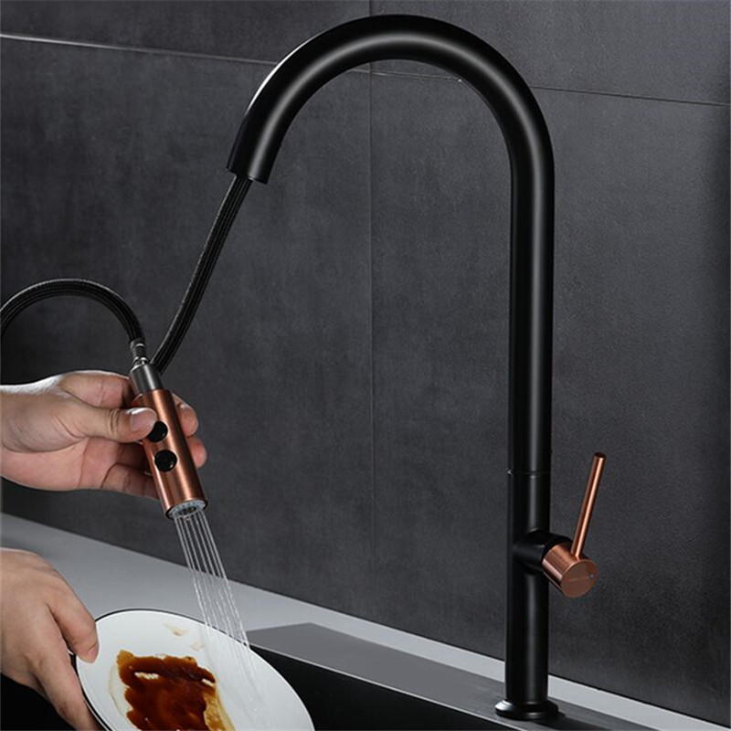 Newly Arrived Pull Out Kitchen Faucet Rose Gold and White Sink Mixer Tap 360 Degree Rotation Kitchen Mixer Taps Kitchen Tap