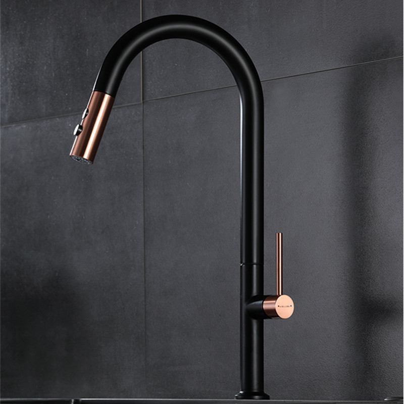 Newly Arrived Pull Out Kitchen Faucet Rose Gold and White Sink Mixer Tap 360 Degree Rotation Kitchen Mixer Taps Kitchen Tap