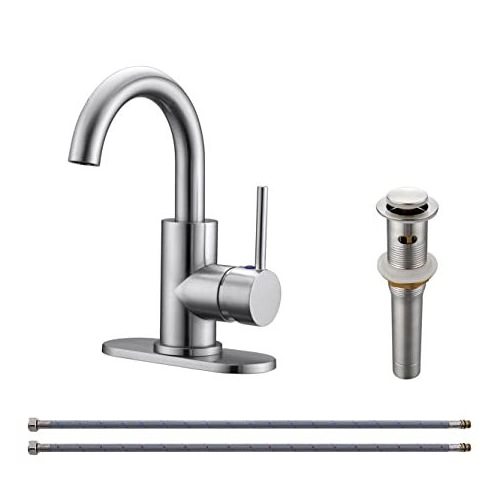 Swivel Spout Bathroom Sink Faucet with Pop-up Drain with Overflow and Supply Hose,Bar Sink Faucet,Small Kitchen Faucet Tap