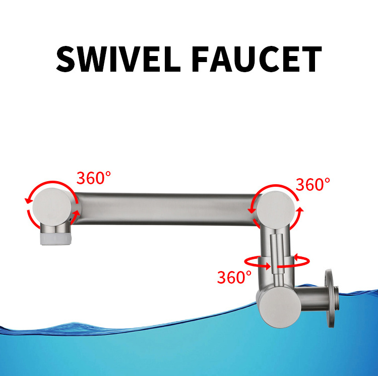 Brushed 304 Stainless Steel Kitchen Sink Faucet Single Cold Tap Stream Sprayer Head Wall Mounted Installation Bathroom Faucet