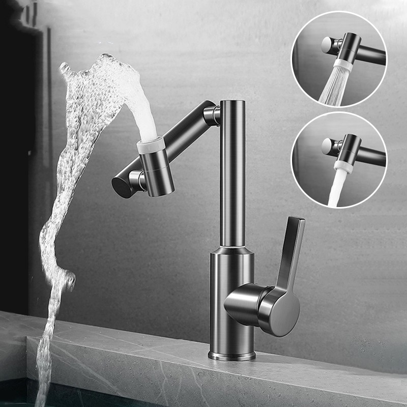 Stainless Steel Bathroom Sink Faucet Tap 2 Modes Bathroom Faucet Extension Foldable Basin Tap Mixer 360 Swivel Bathroom Faucets