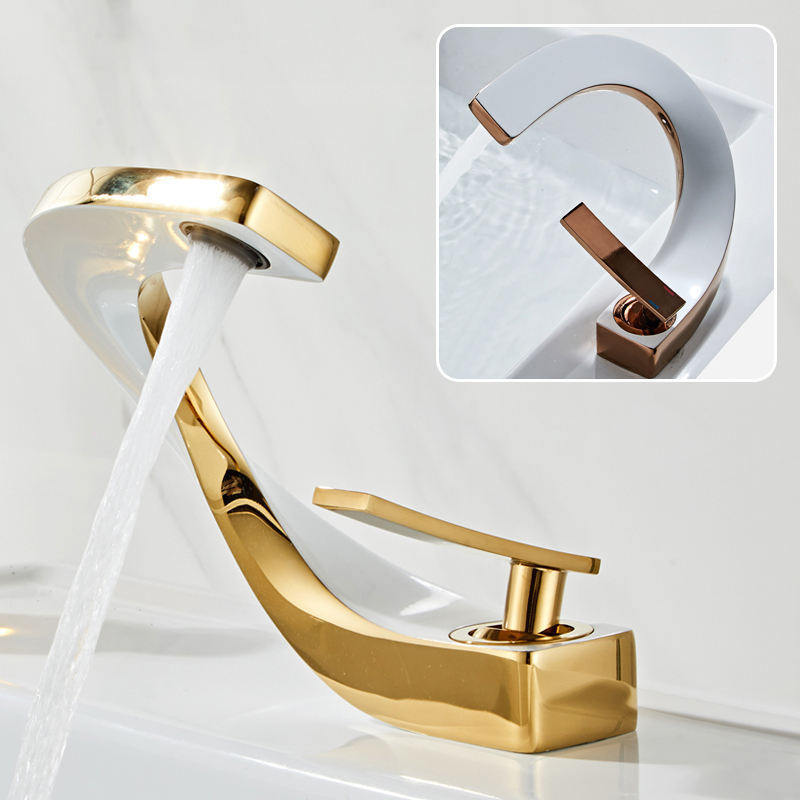 Waterfall Bathroom basin faucet wide mouth copper single handle cold hot water mixer taps