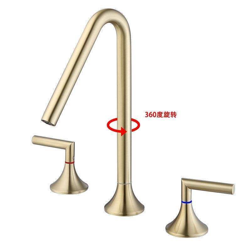 Desk mounted brass brushed gold three holes dual handle bathroom hot and cold basin faucet mixer taps