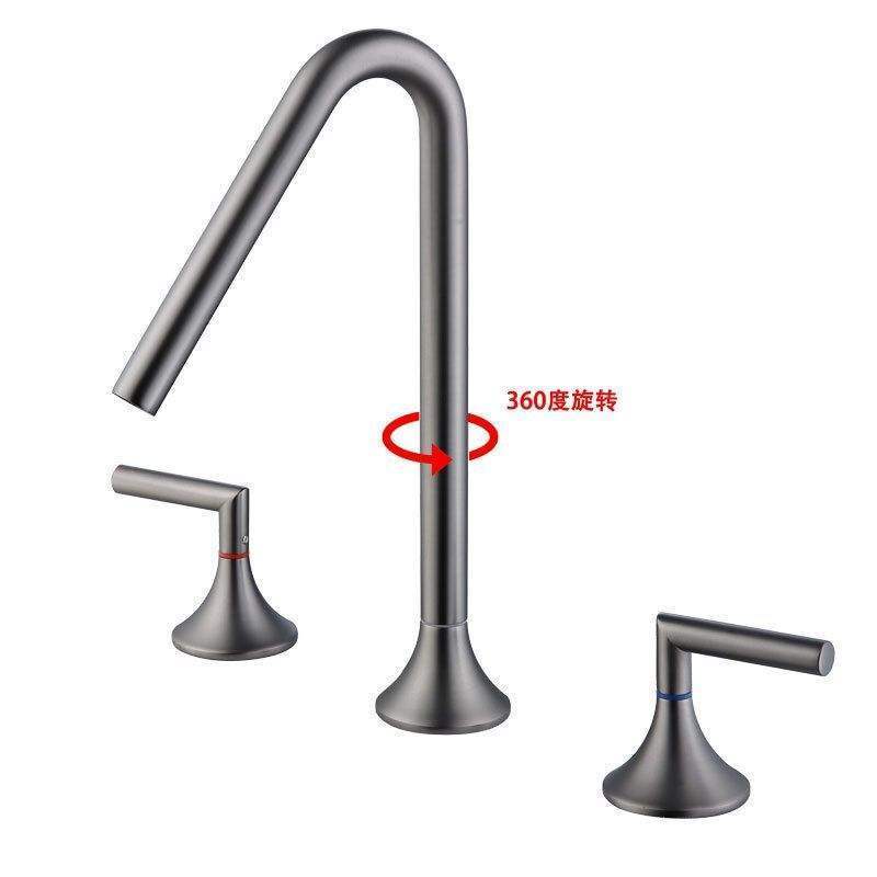 Desk mounted brass brushed gold three holes dual handle bathroom hot and cold basin faucet mixer taps