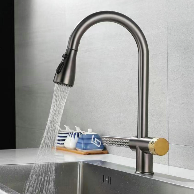 Waterfall Faucet Kitchen Sink Basin Bowl Mixer Hot Cold Pullout Water Tap Watering Faucet