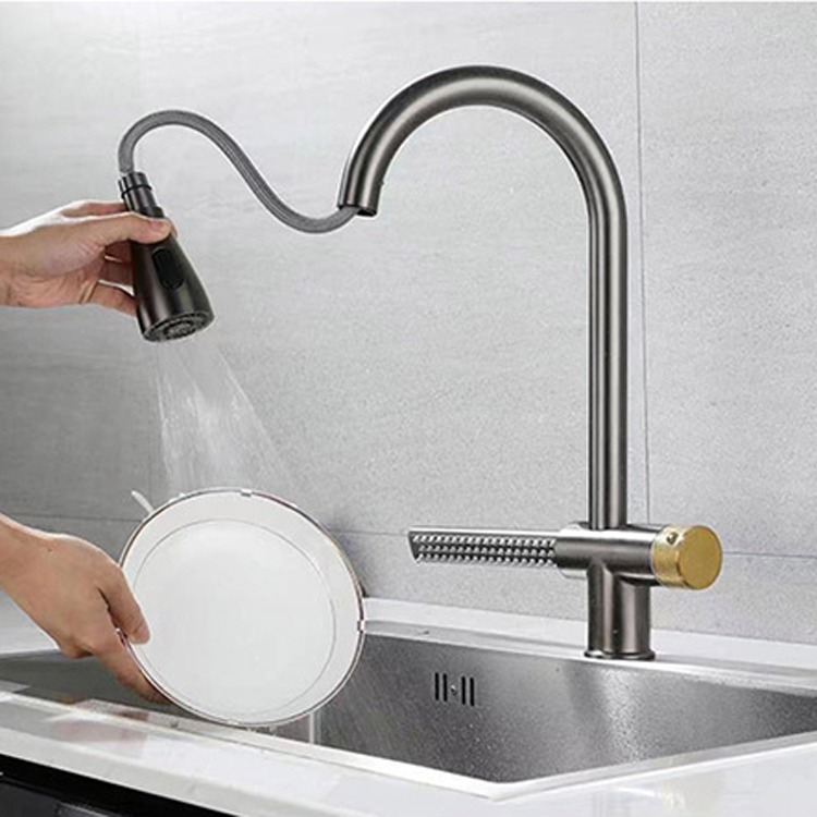 Waterfall Faucet Kitchen Sink Basin Bowl Mixer Hot Cold Pullout Water Tap Watering Faucet