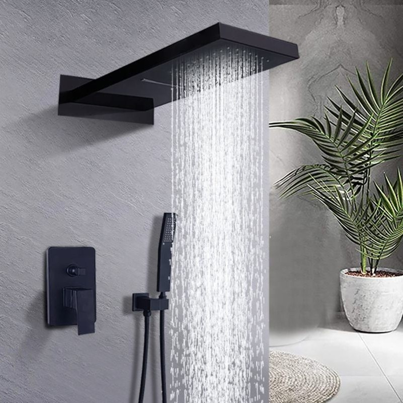 shower set black in wall mounted stainless steel tap Bathroom taps luxury brass kits rain rainfall showerset mixer faucet set