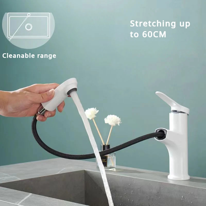 Fashionable Pull-out Style Bathroom Faucet Cold and Hot Sink Faucet Kitchen Bathroom Sink Faucet Water Dispenser Tap