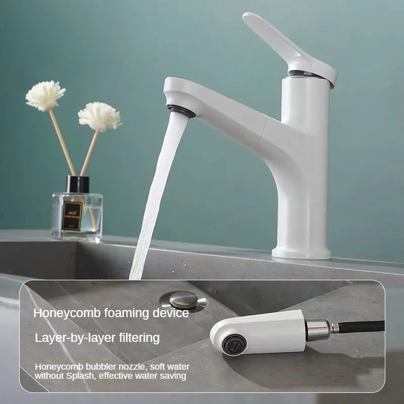 Fashionable Pull-out Style Bathroom Faucet Cold and Hot Sink Faucet Kitchen Bathroom Sink Faucet Water Dispenser Tap