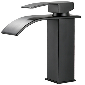 Waterfall Bathroom Sink Faucet Single Lever Black Brass Hot And Cold Basin Washing Taps