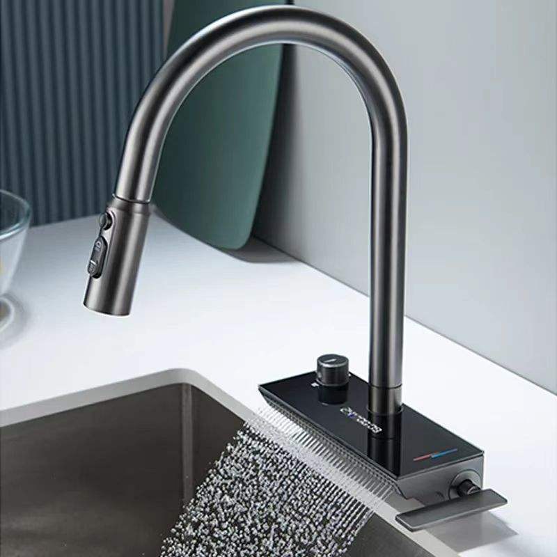 Commercial Gun Grey Rainfall Kitchen Tap Mixer Single Handle High Pressure Waterfall Brass Kitchen Sink Faucet