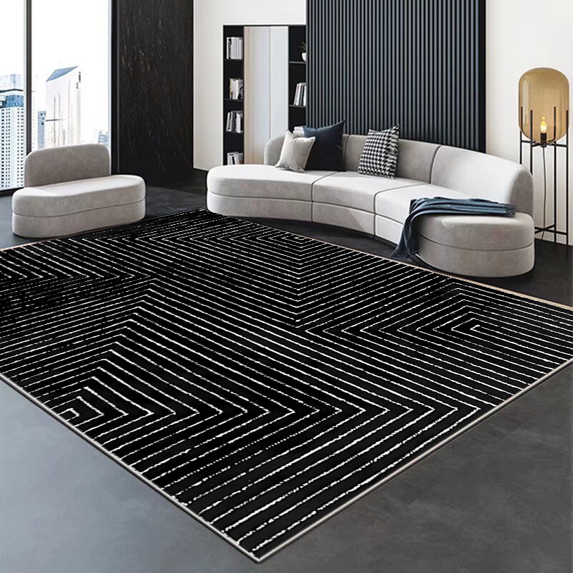 Modern Nordic style thickened living room carpet black and white primary color soundproof plush blanket bedroom