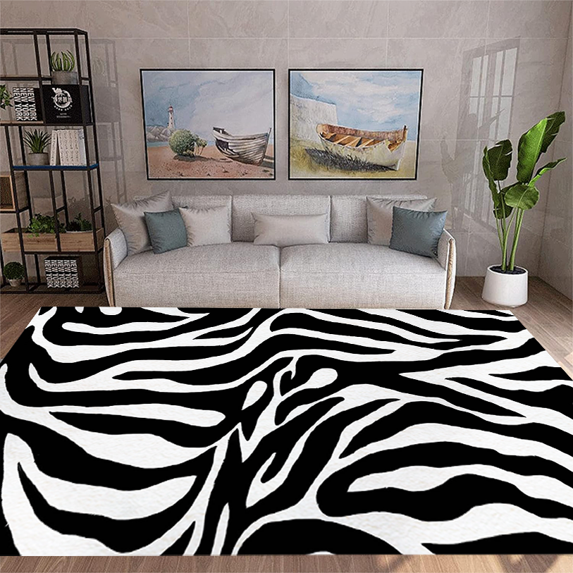 Modern Nordic style thickened living room carpet black and white primary color soundproof plush blanket bedroom