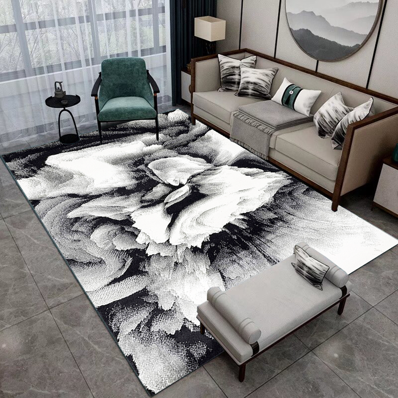 Modern Nordic style thickened living room carpet black and white primary color soundproof plush blanket bedroom